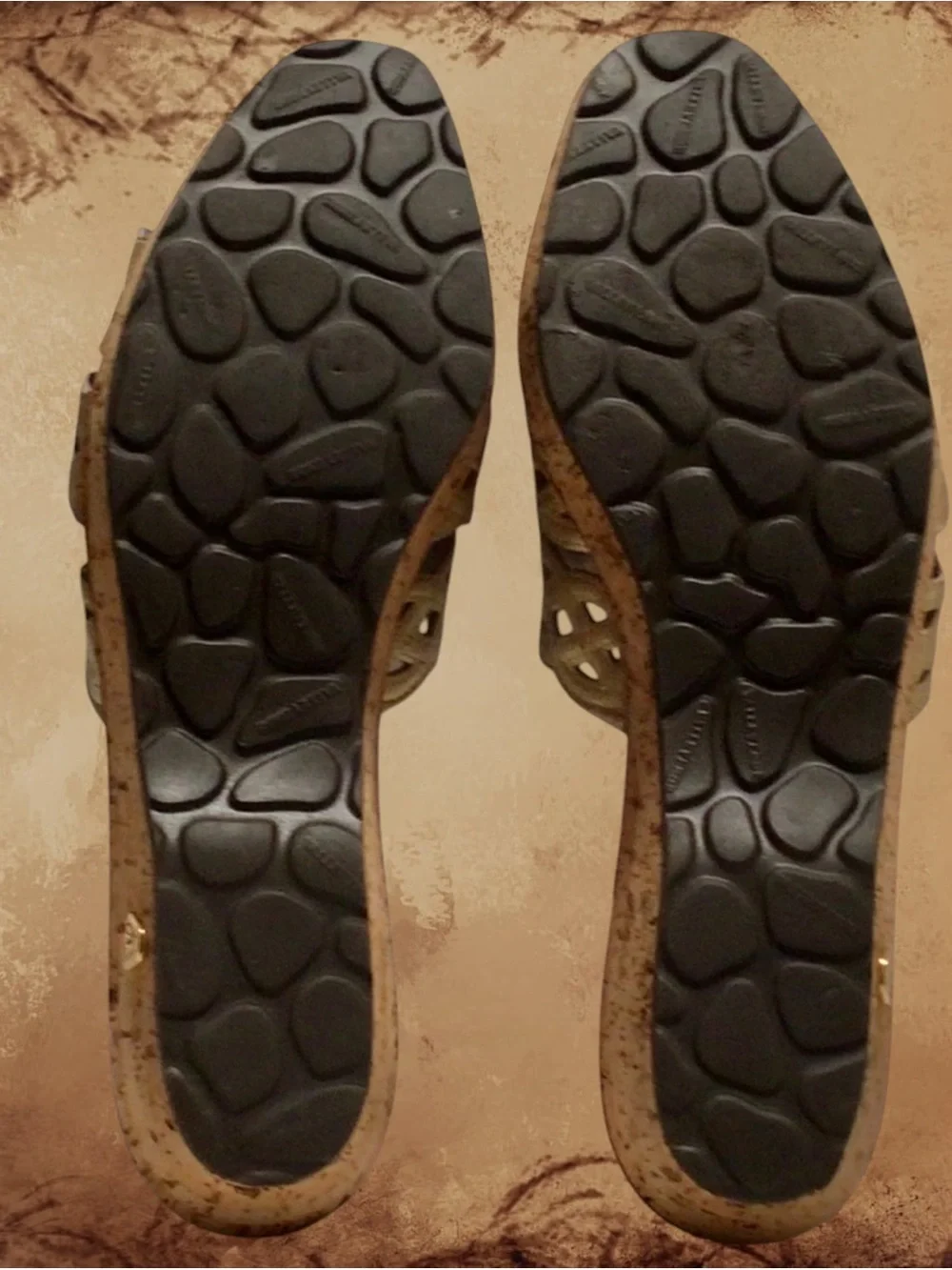 VALLEVERDE ITALIAN METALLIC Gold Leather CorkWedge SlideSandal (10)COMFY! 30.00!
